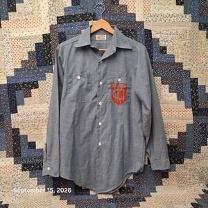 True Vintage 70s King Kole Chambray Work Shirt Mens Blue Kansas City Slalom Ski